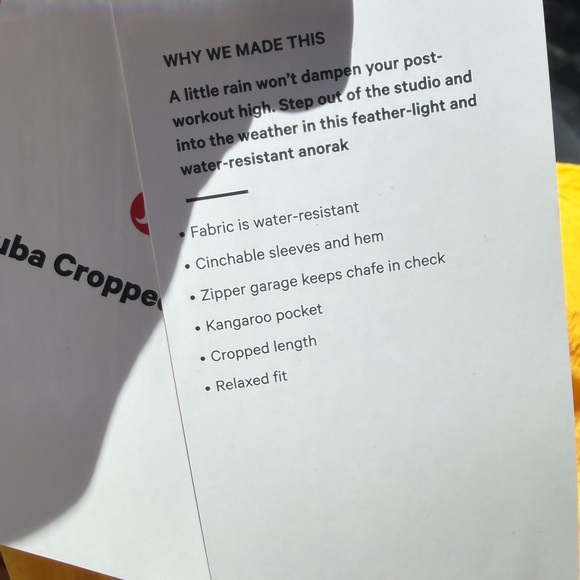 NWT Lululemon Scuba Cropped Anorak | Maize Yellow | Size 2 (European 28) - Picture 10 of 10